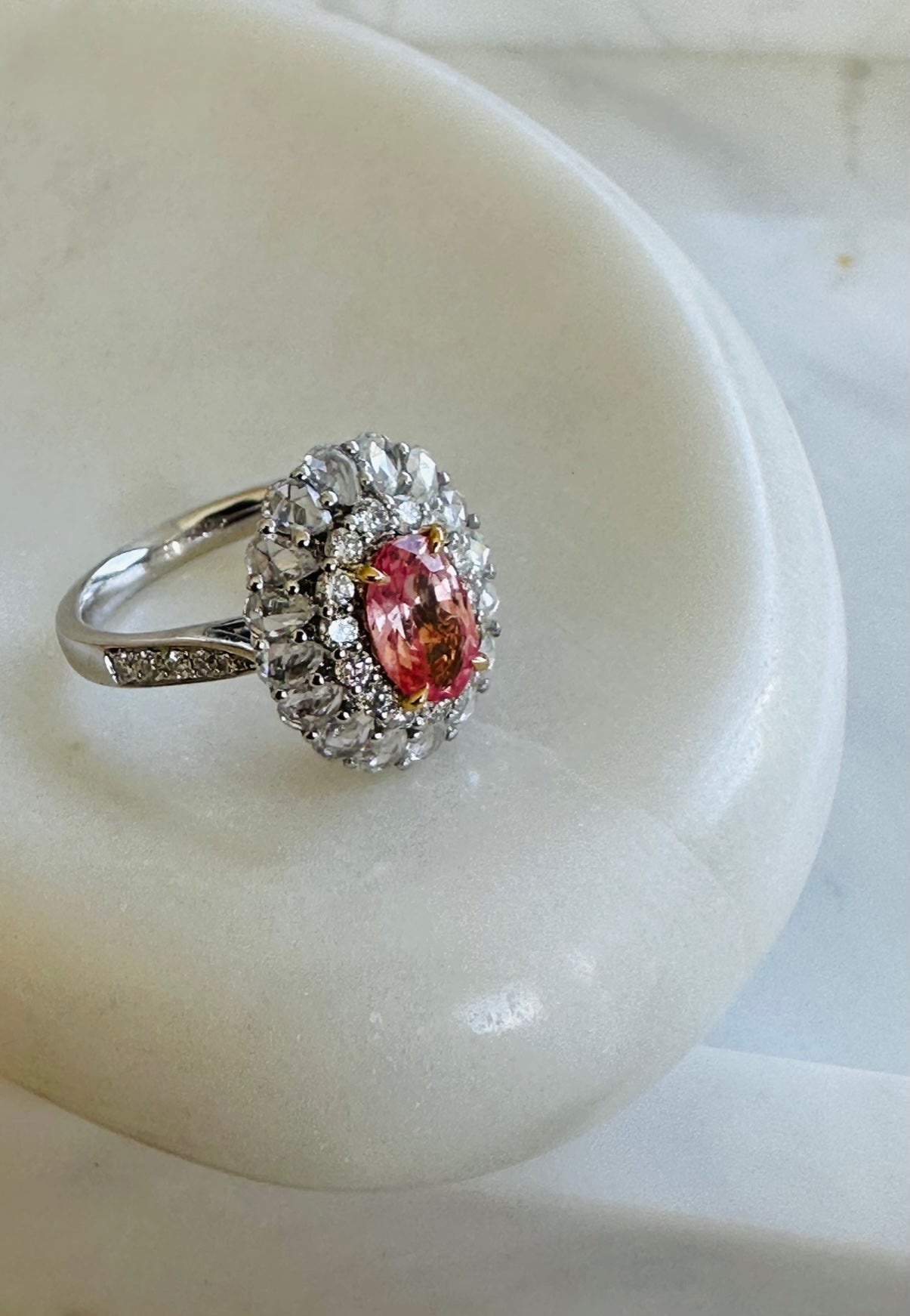 Padparadscha Sapphire and Diamond Ring
