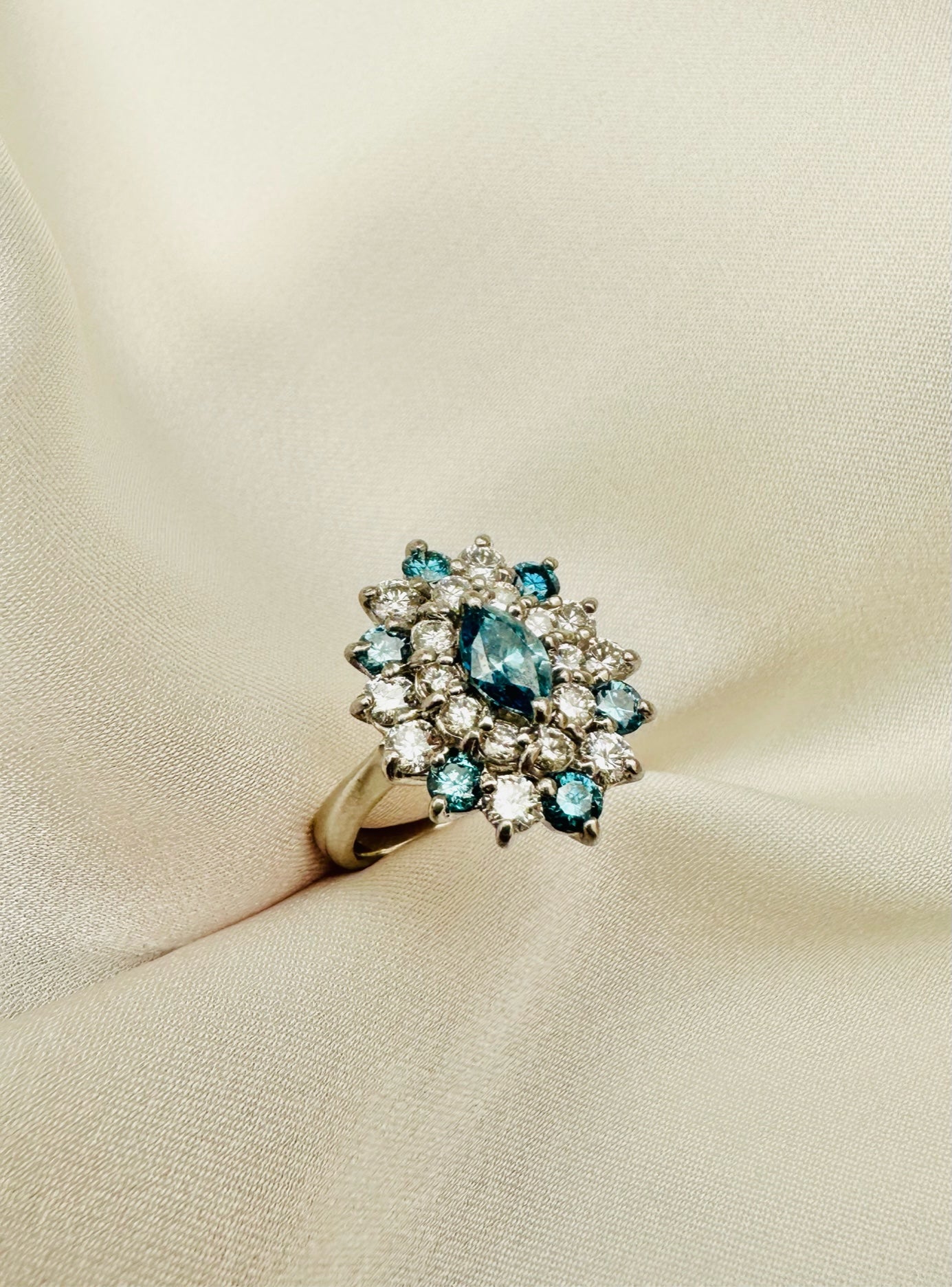 1.5ct Blue Diamond Cluster Ring