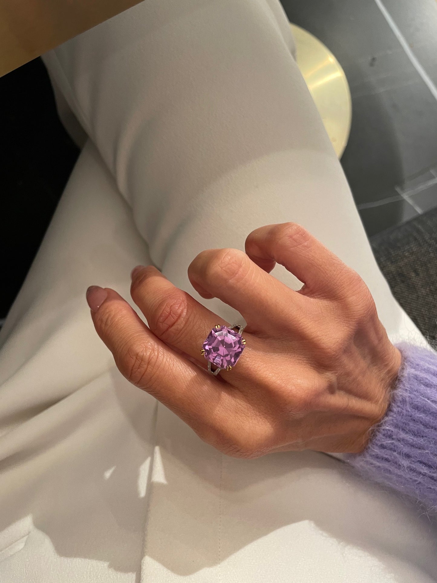 Kunzite and Diamond Ring