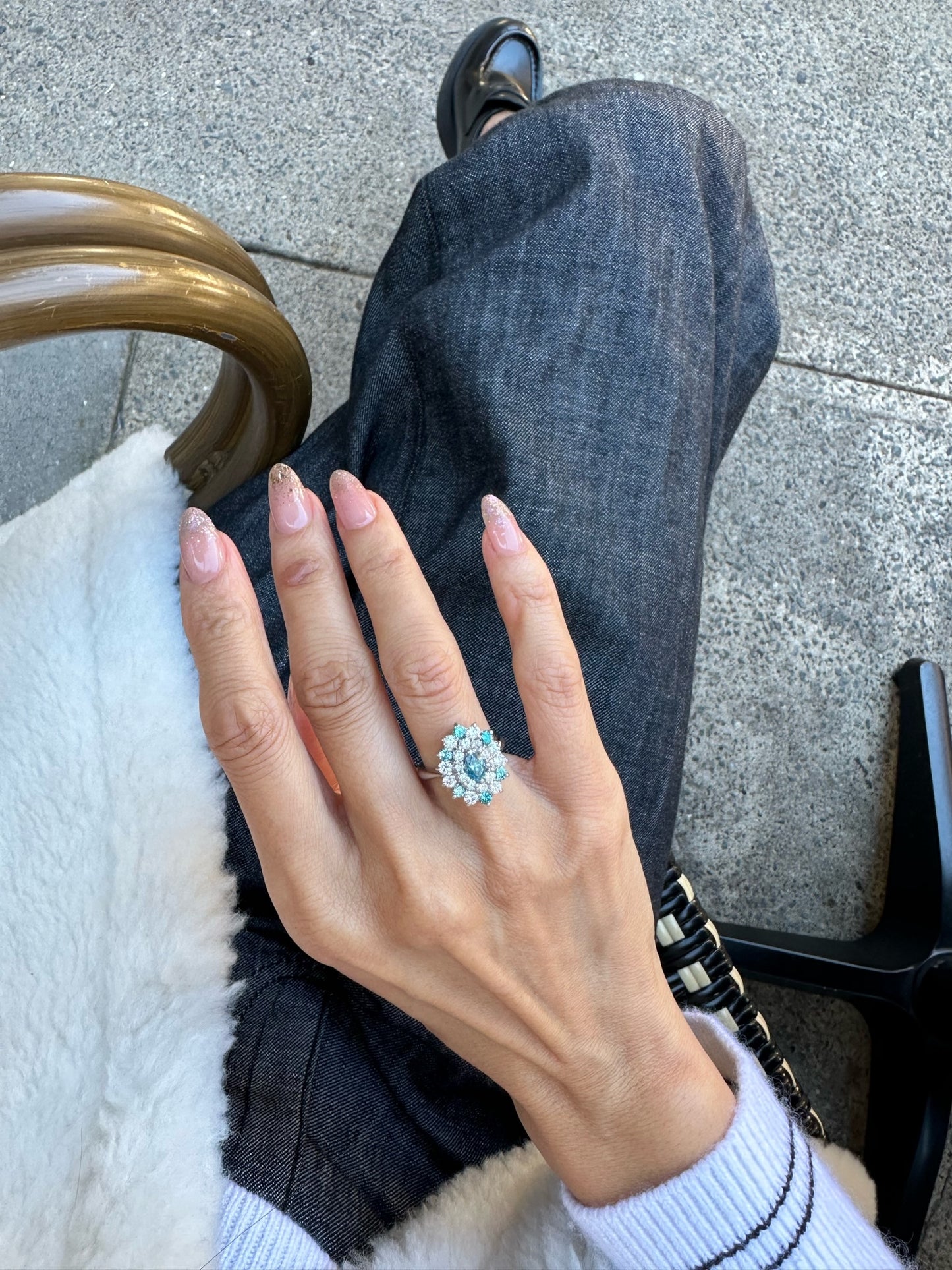 1.5ct Blue Diamond Cluster Ring