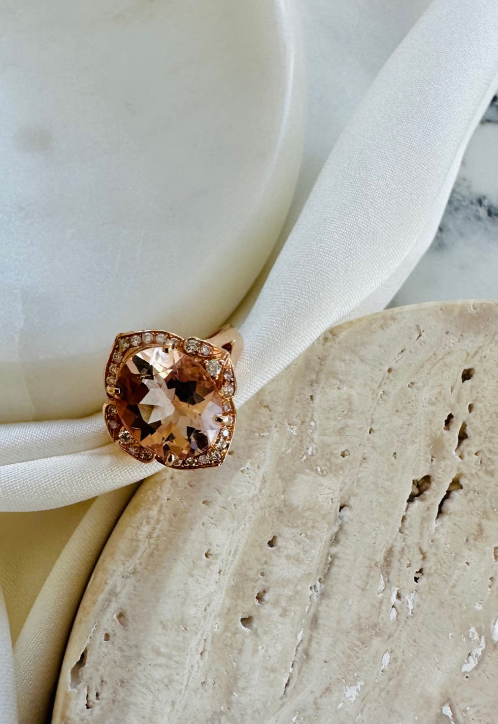 Morganite and Diamond Ring 18K Rose Gold