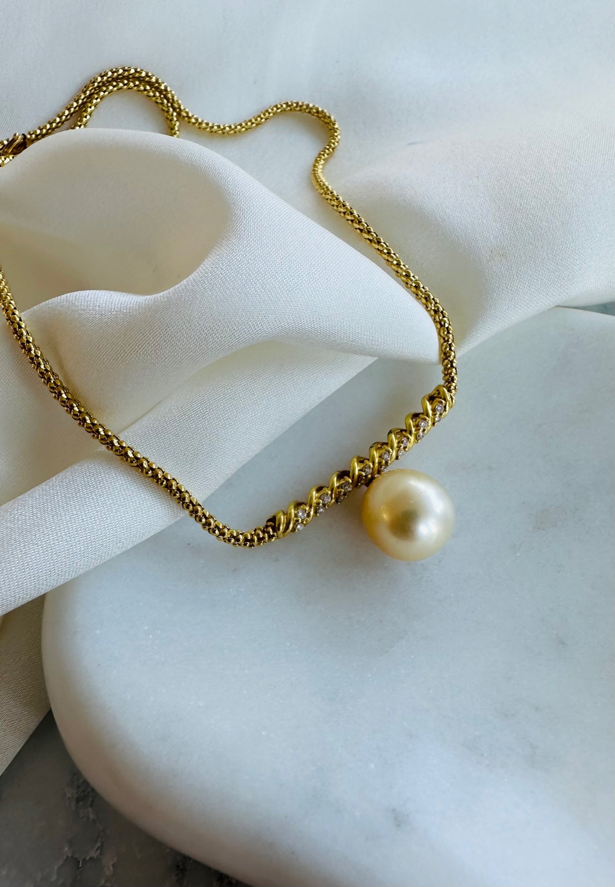 Diamond and Golden South Sea Pearl Necklace