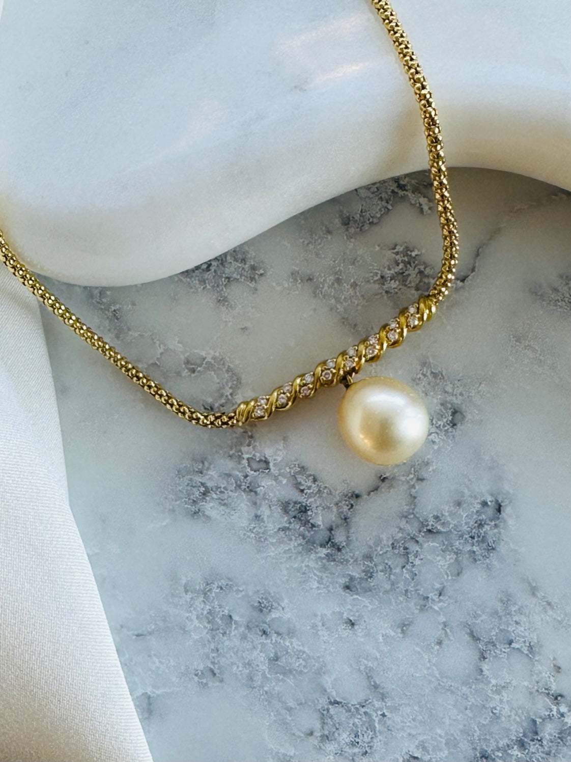 Diamond and Golden South Sea Pearl Necklace