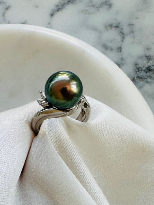 Tahitian Pearl Diamond Platinum Ring