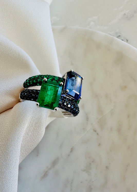 Emerald and Tanzanite Ring