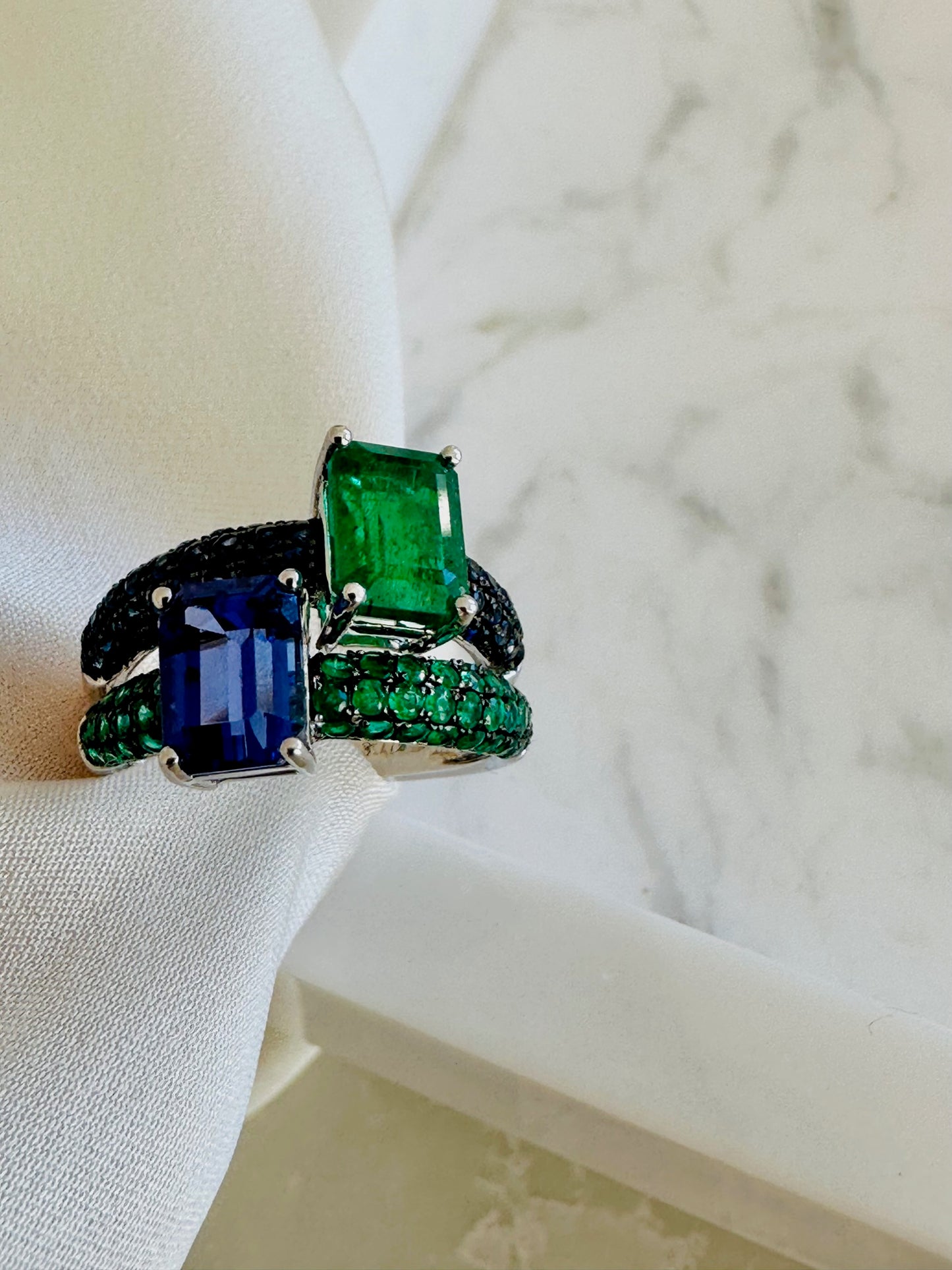 Emerald and Tanzanite Ring