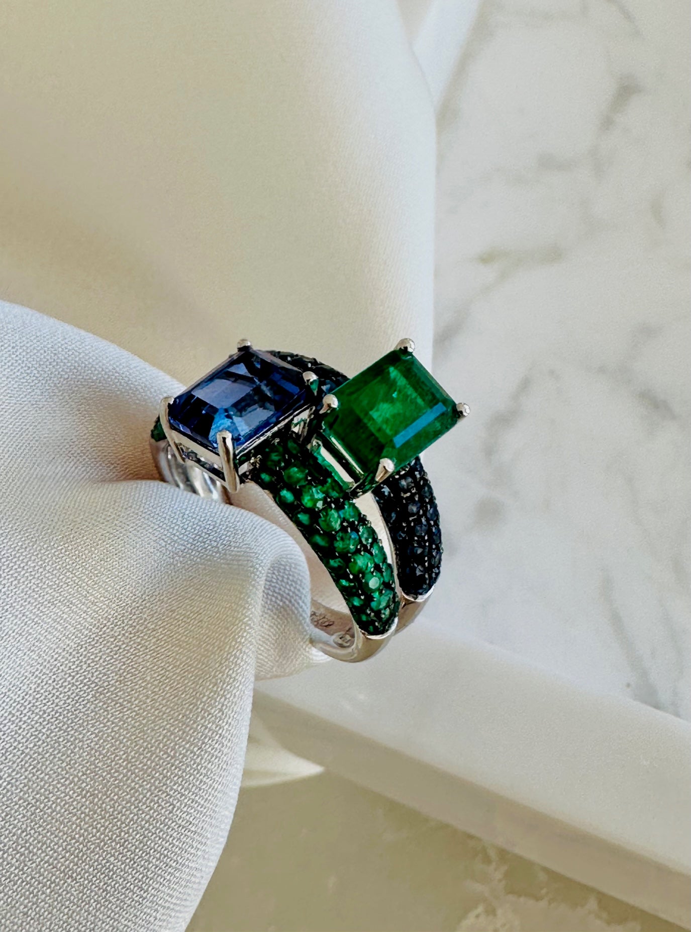 Emerald and Tanzanite Ring