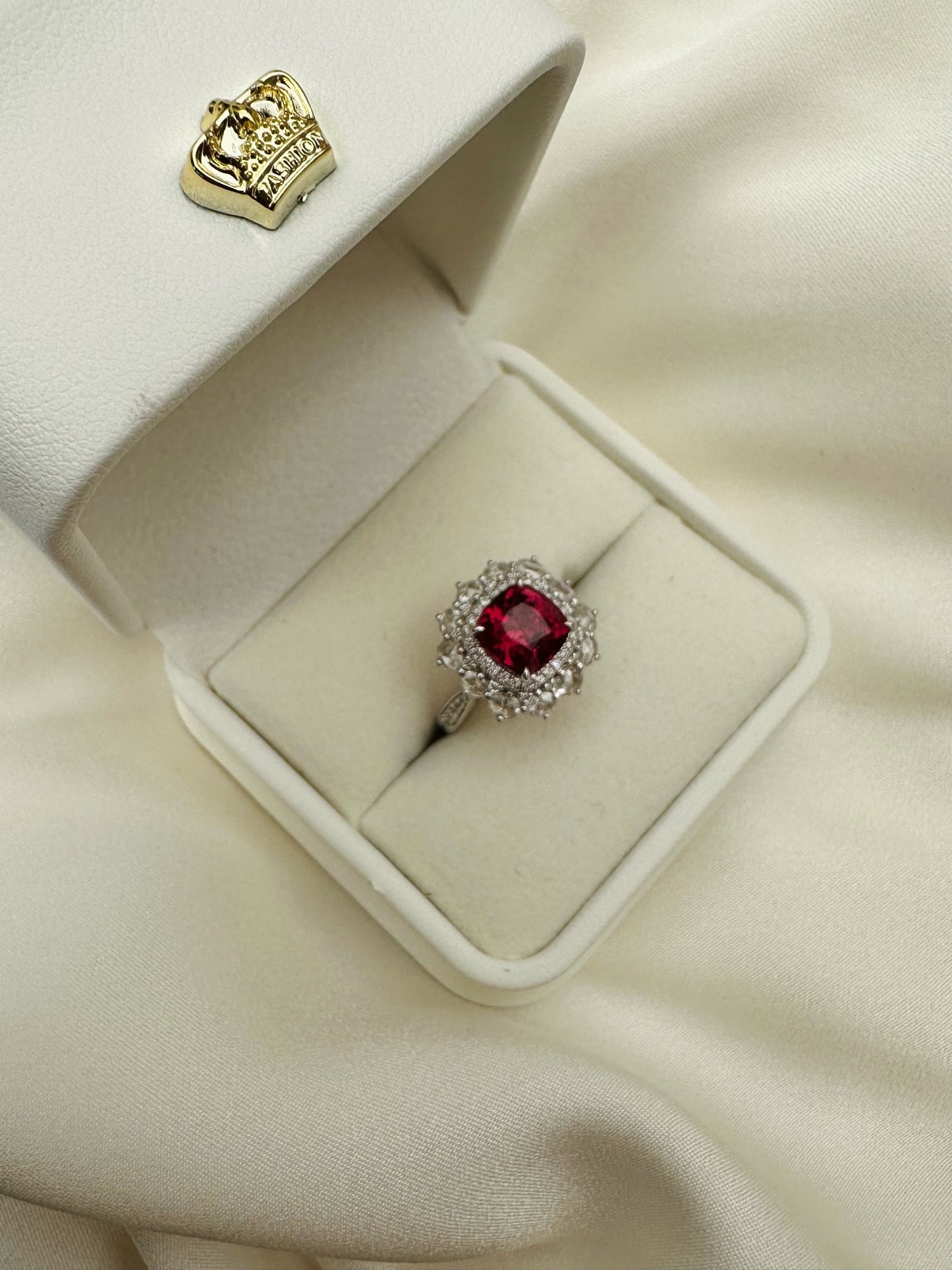 Red Spinel and Diamond Ring