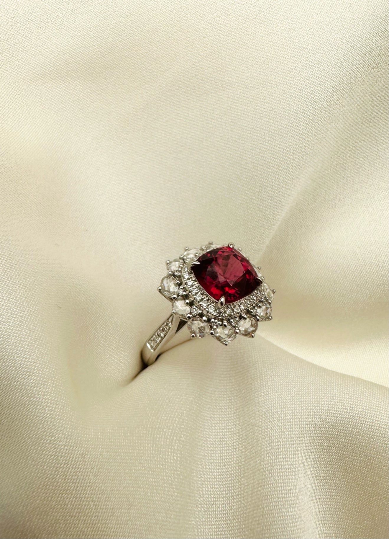 Red Spinel and Diamond Ring